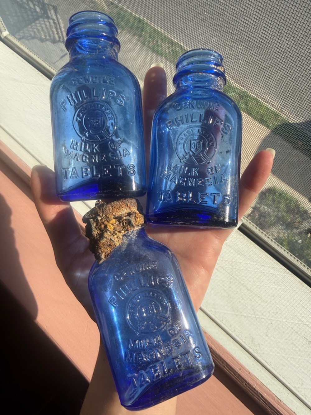 Genuine Phillips Cobalt Blue Milk of Magnesia Tablet Embossed Antique Bottles